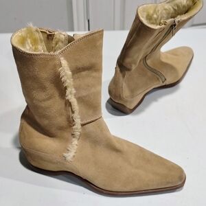 Hush Puppies Cocoa Women's Genuine Leather Ankle Boots with Faux Fur Sz 9M